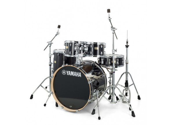 Yamaha Stage Custom Birch Raven Black com Hardware 22'' - Rack Tom 1: 10'' x 7'', Rack Tom 2: 12'' x 8'', Floor Tom: 16'' x 15'', Bass Drum: 22'' x 17'', Snare Drum: 14'' x 5.5'', Tom Holder: Yamaha TH945B Twin Tom Holder, 