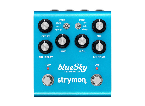 Strymon Bluesky V2 - Pedal de Reverb, 3 tipos de reverb: Room, Plate, Spring;, 3 modulações - os modos Off, Light, Deep, Shimmer podem ser sempre usados através do novo botão, Integração MIDI através de TRS-MIDI, ou US...