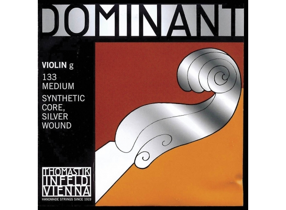 Thomastik Dominant G Violin 4/4 medium  - G string única, Tensão: Média, Para 4/4 violino, Prata no núcleo sintético, Com bola, 133 Medium, 