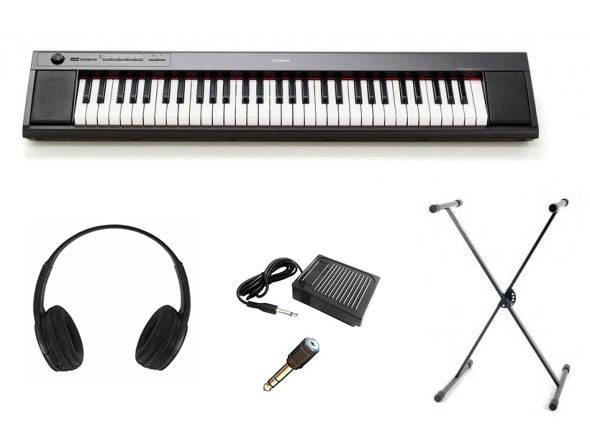 Yamaha NP-12 Black SET  - Suporte para teclado Egitana KS-1001, Mecanismo de bloqueio rápido, 87cm de largura, 50cm de altura, Headphones OQAN QHP10 BASIQ, Auriculares Dinâmicos stéreos., 