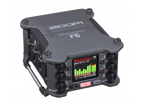 Zoom F6  - Gravador/mixer/interface de áudio: 6 canais / 14 pistas, 6 entradas XLR Neutrik com mecanismo de bloqueio, Pré-amplificadores de microfone com ganho até 75 dB e menos de -127 dBu EIN, Entradas sele...