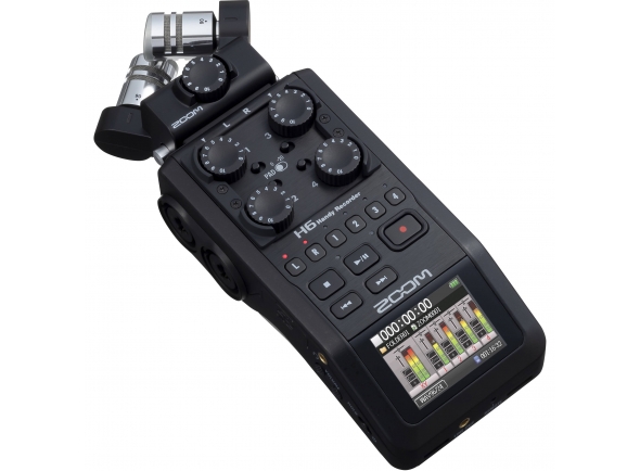 Zoom H6 Black  - Cápsula de entrada (microfone) permutável, Gravação simultânea de seis faixas, Quatro entradas de microfone/linha com ligações combo XLR/Jack, Botões de controlo de ganho e pad de -20dB por cada en...