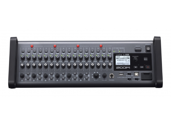 Zoom LiveTrak L-20R  - Zoom L-20R - versão rack, 20 canais (16 mono mais 2 stereo) com ligação XLR ou Jack 6.3mm, Gravação simultânea de 22 pistas/reprodução de 20 pistas, Interface de áudio USB de 22 pistas independente...